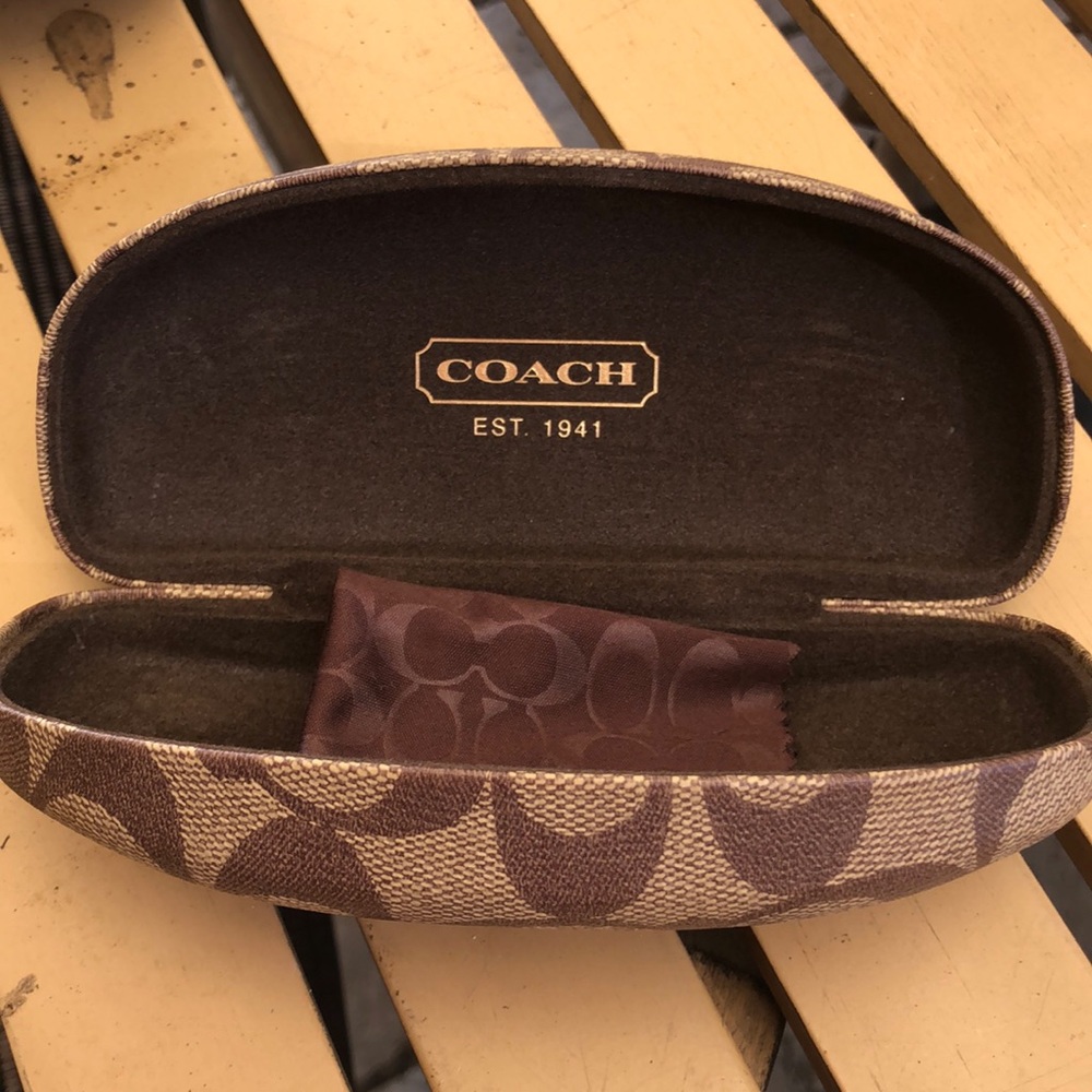 Coach Signature Tan Brown Lined Glasses Case, excellent condition.